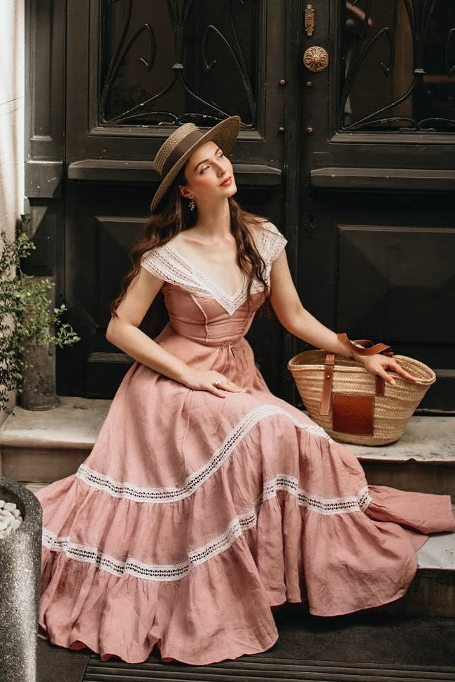 Cherry Tree 25 Lace Linen flared dress – Linennaive