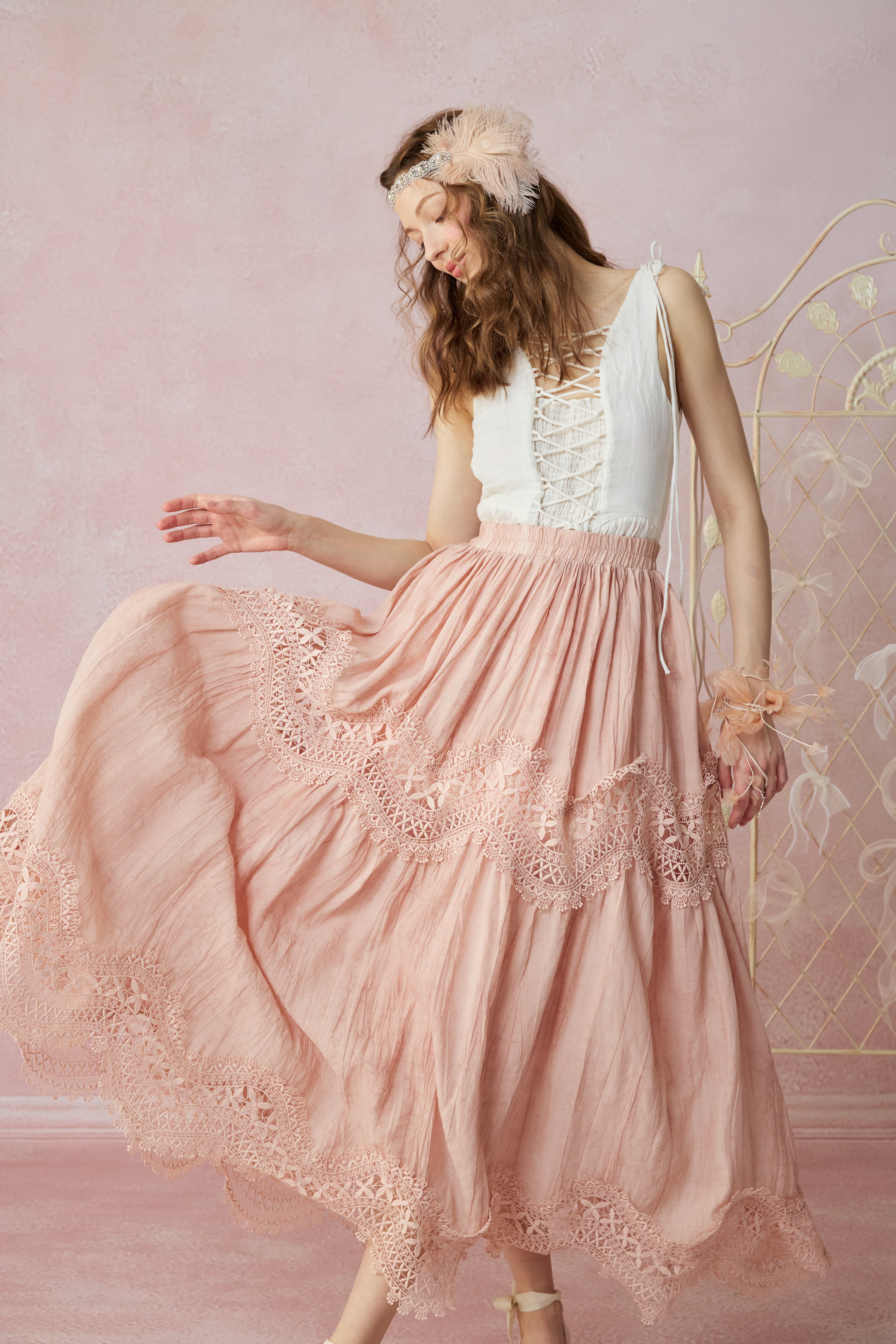 Moonstone 22 |Lace linen Maxi skirt – Linennaive