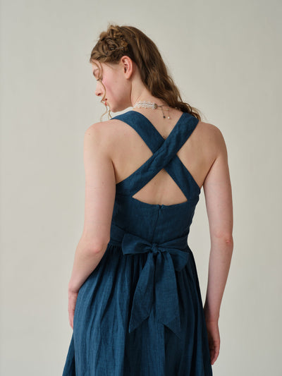 Vetiver 23 | cross back linen dress