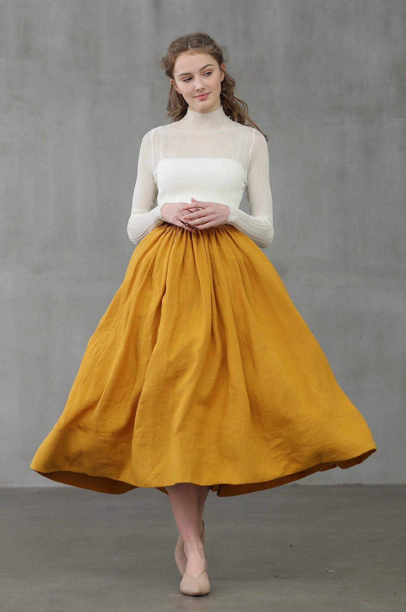Daisy 03 | mustard yellow linen skirt