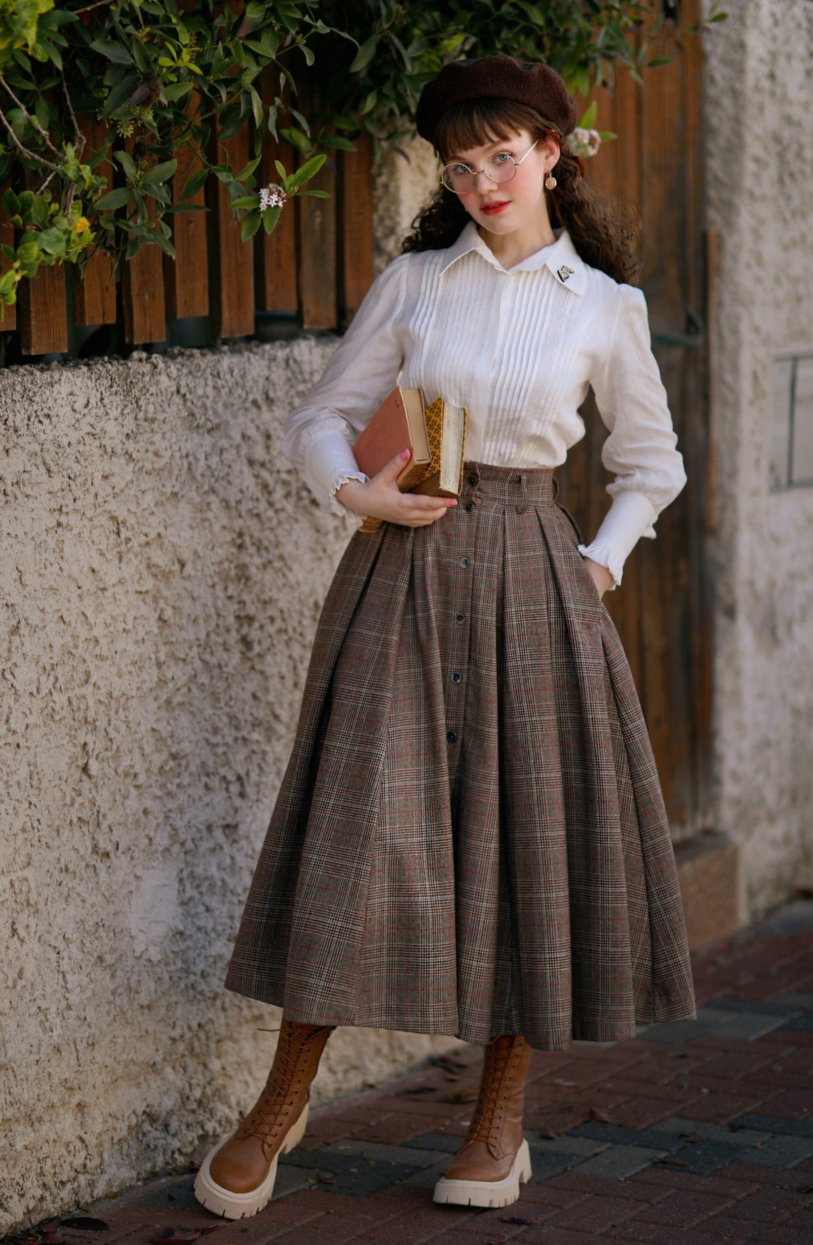 Santal 3 | Retro Plaid Midi Wool Skirt – Linennaive