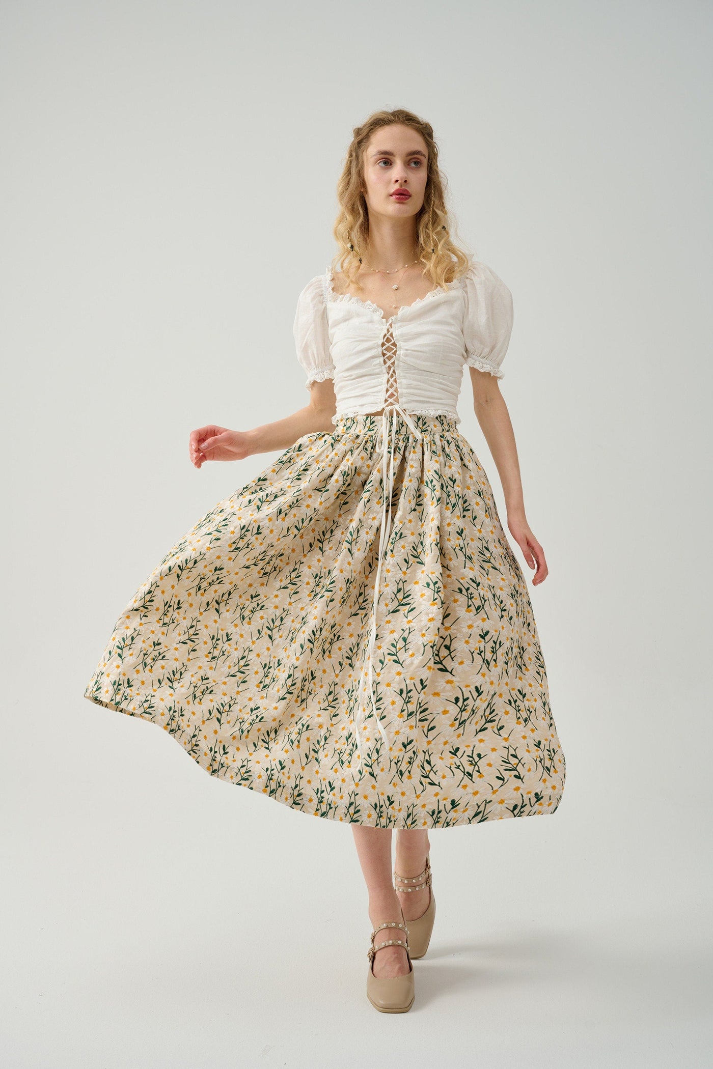 DAISY 03 | F3D Flower Embroidery Linen Skirt