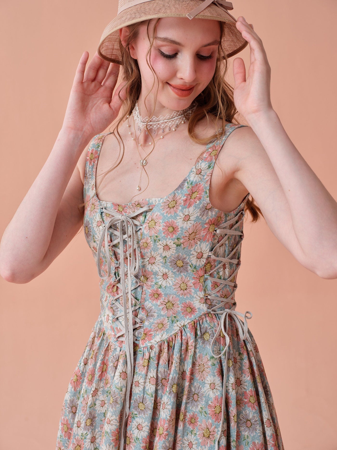 Adelia 17 | lace up daisy linen dress
