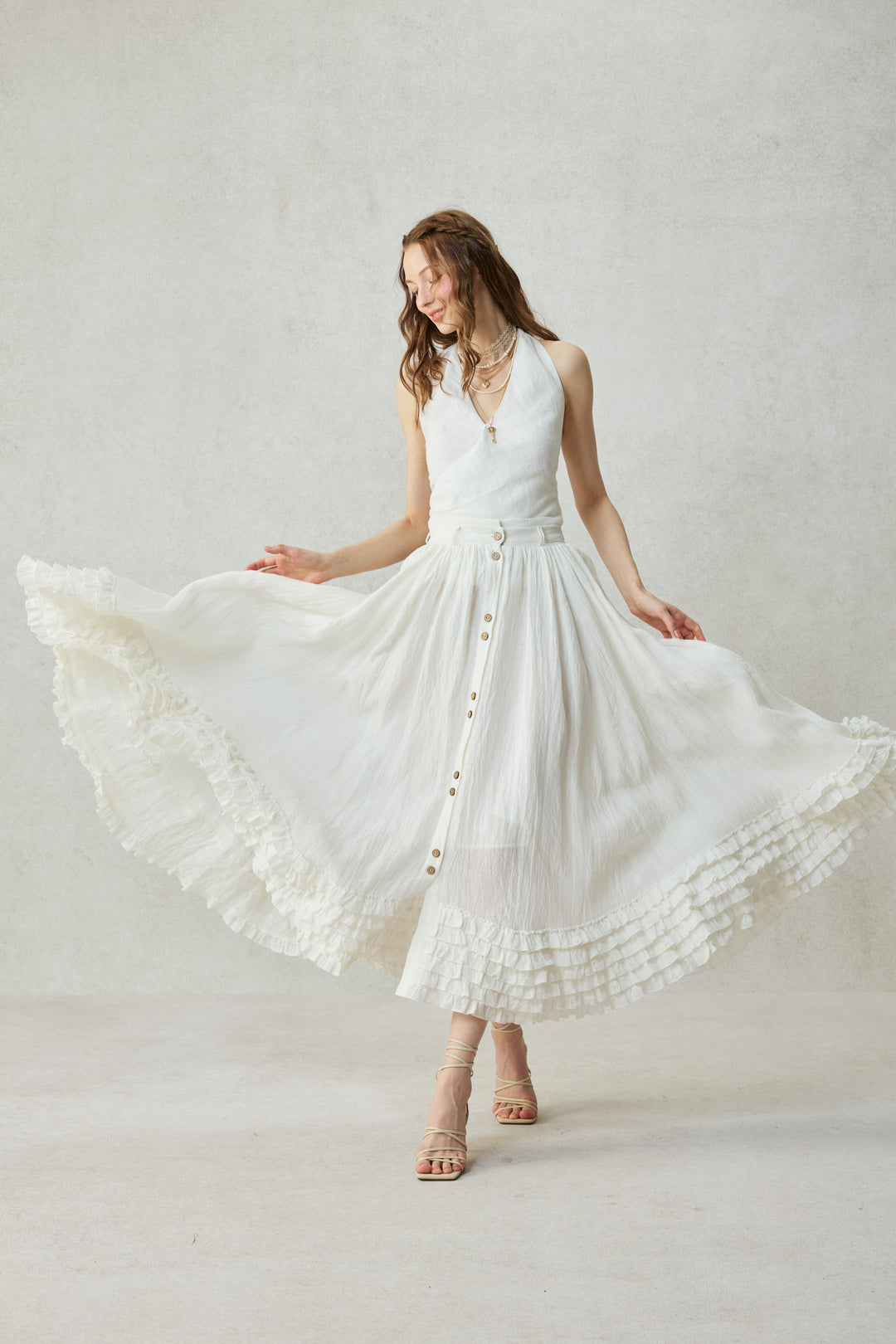 Dorothy 27 | Ruffled maxi linen skirt