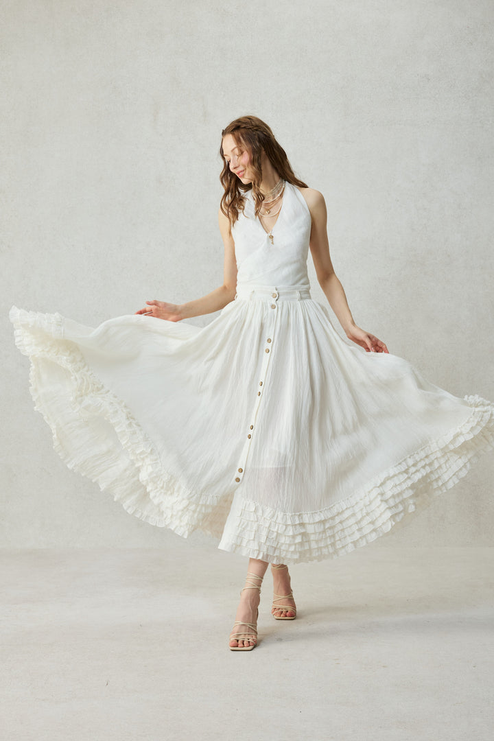 Dorothy 27 | Ruffled maxi linen skirt