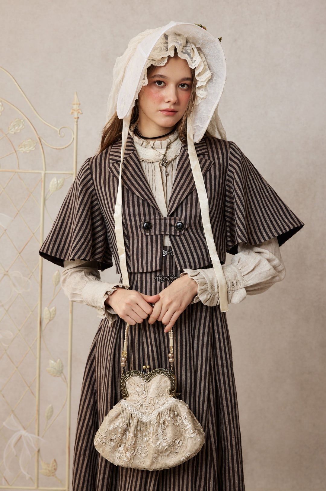 Clarise 22 |Retro Linen Skirt & Cape (2 pieces) Skirt & Cape (2 pieces) / Linen Brown Striped / 3XL Clarise 22 |Retro Linen Skirt & Cape (2 pieces) Skirt & Cape (2 pieces) / Linen Brown Striped / 3XL