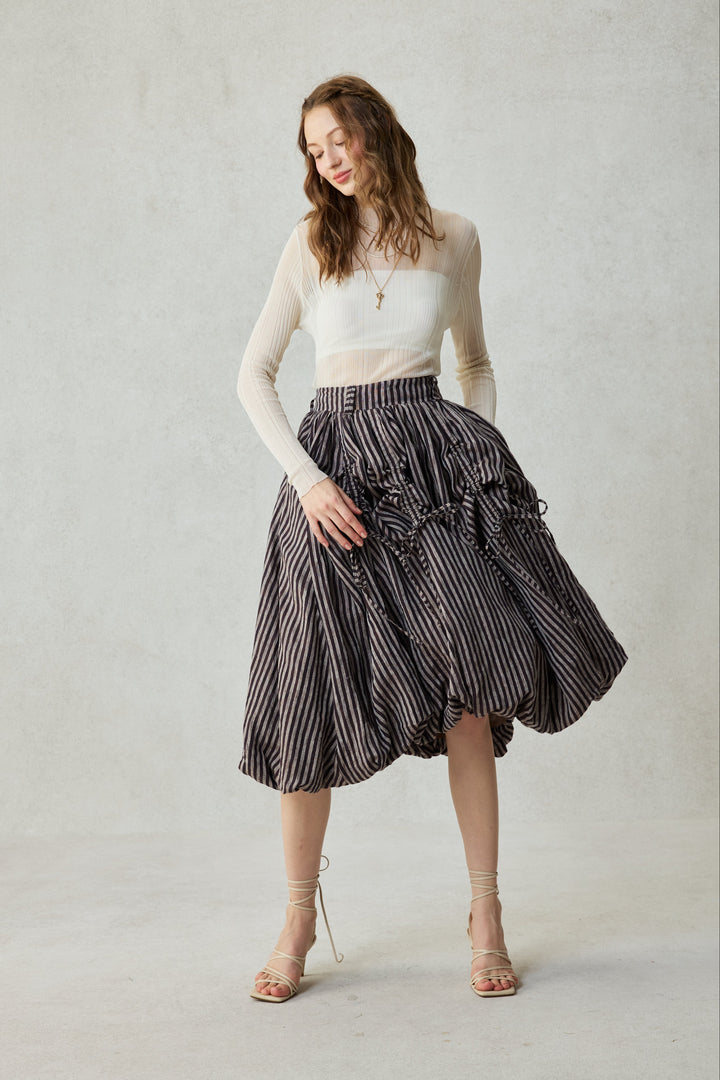 Camellia Bubble 22 | Drawstring Bubble Linen Skirt