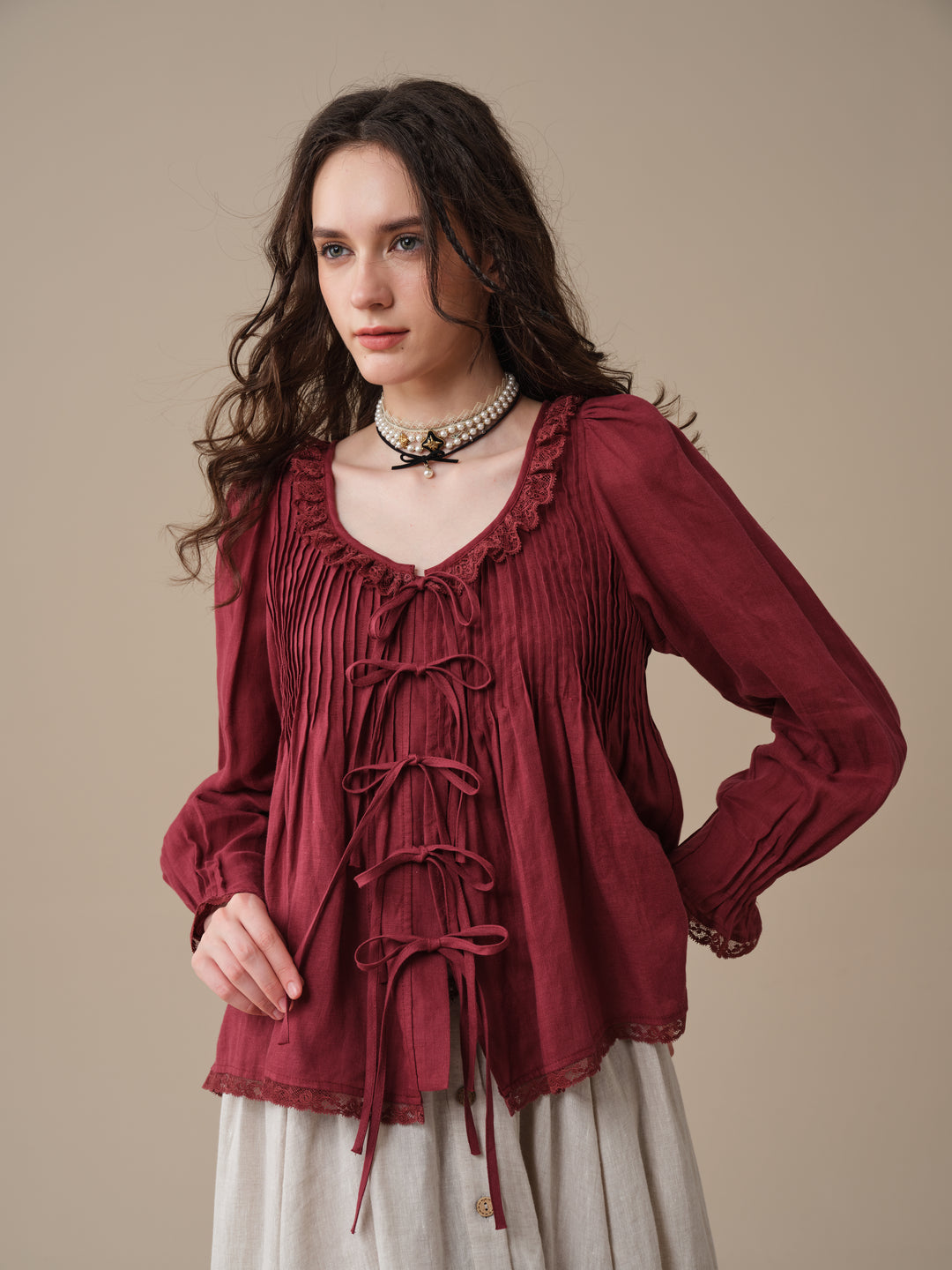 Isadora | Ruby Linen Poet Shirt