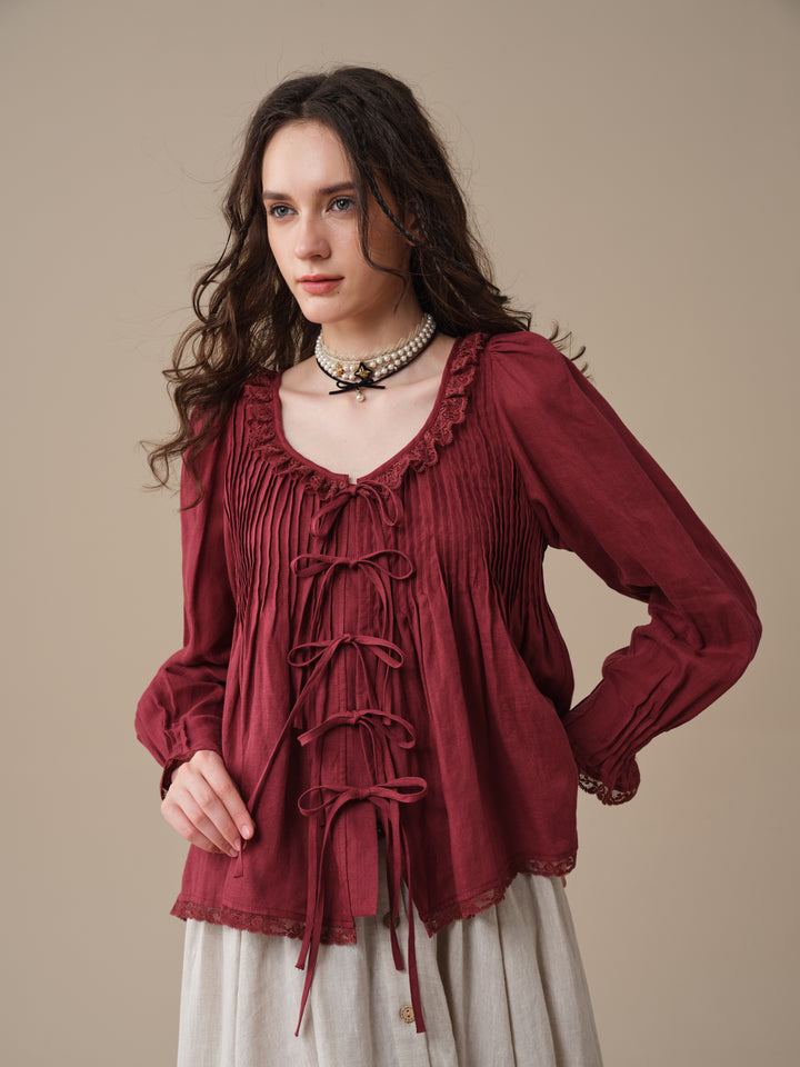Isadora | Ruby Linen Poet Shirt