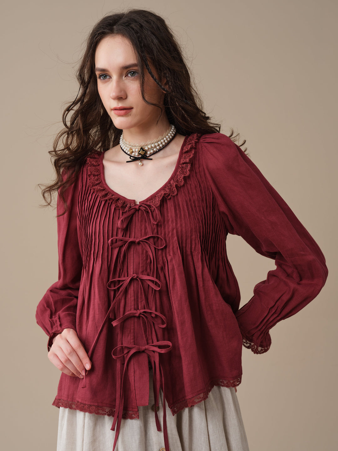 Isadora | Ruby Linen Poet Shirt