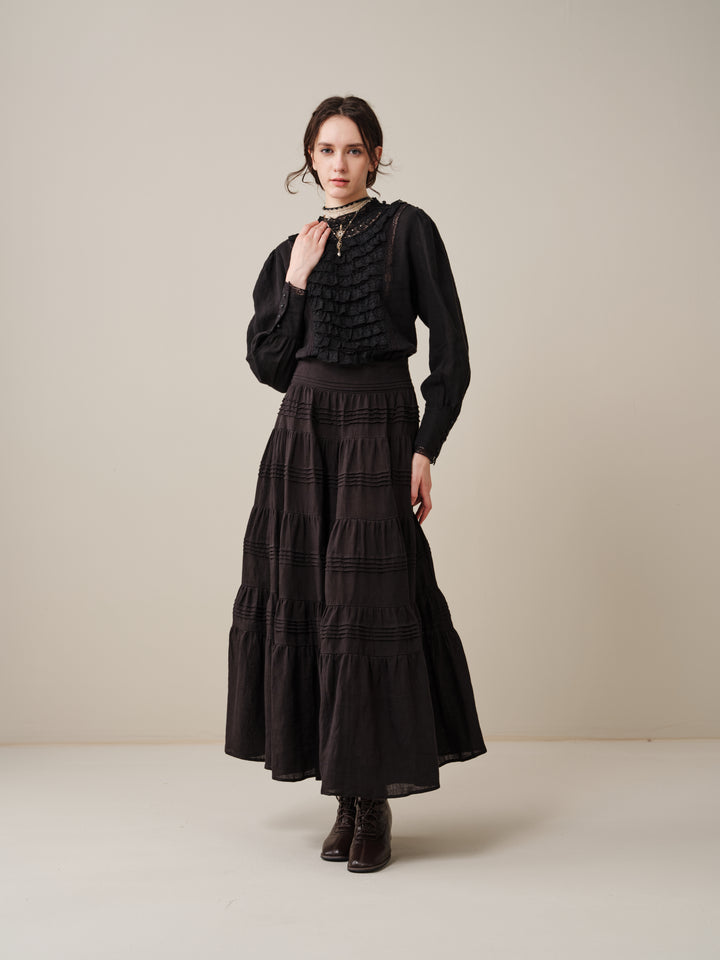 Stella 06 | Ruffled High-Neck Linen Blouse