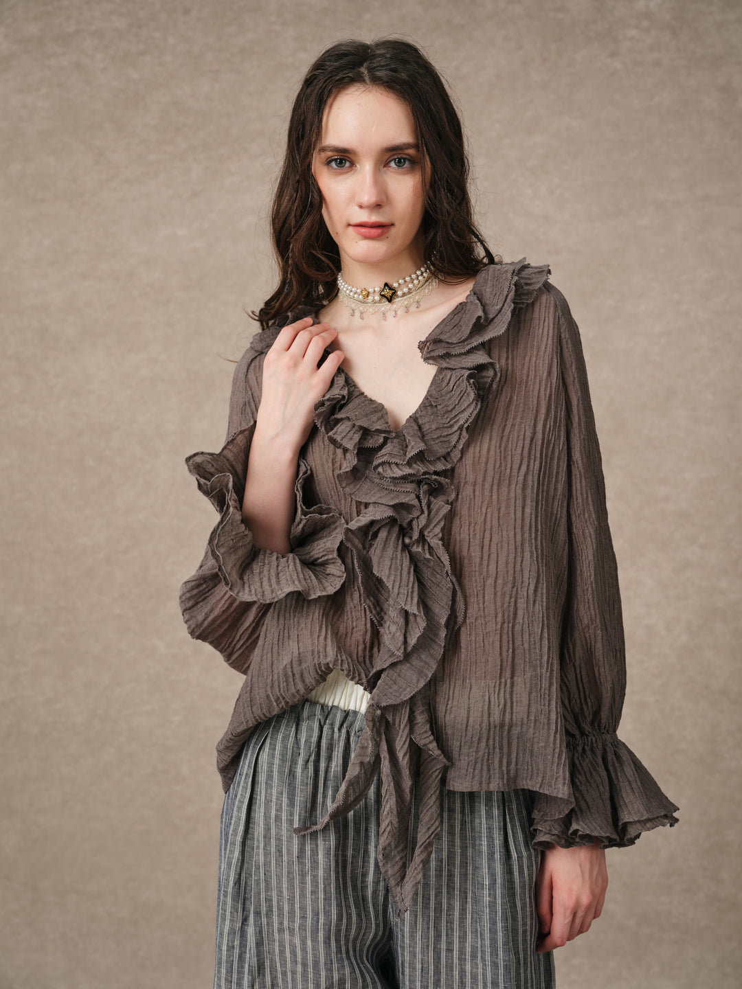 Nebula | Grey Ruffle Oversized Shirt
