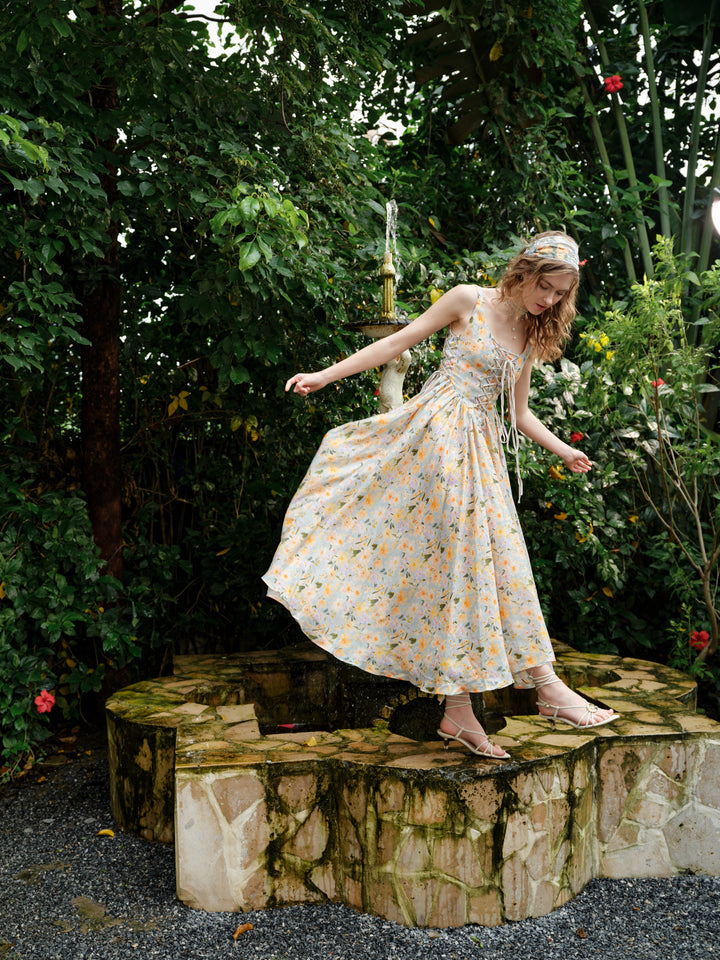 Adelia 17 | lace up daisy linen dress