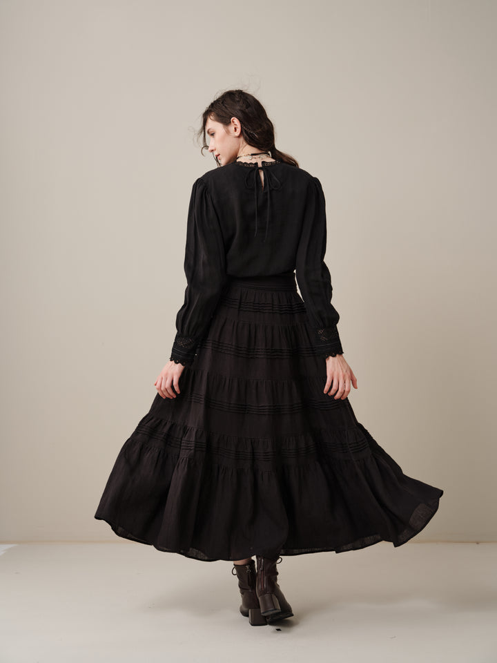 Alice 12 |  Pintuck Linen Maxi Skirt