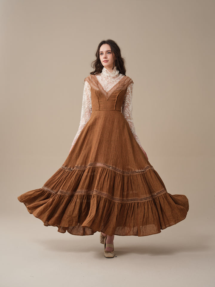 Cherry Tree 25 | Lace Linen flared dress