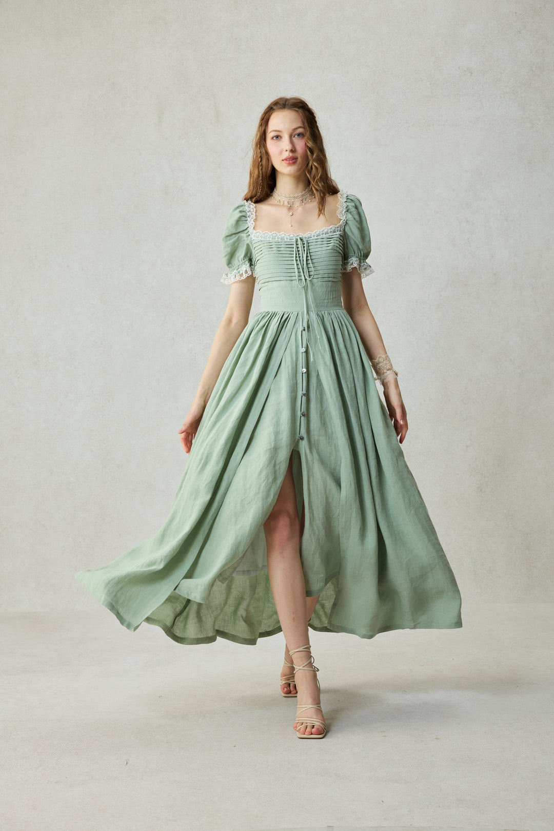 Monet Haze 26 | Fairy layered Linen Dress with pintucks