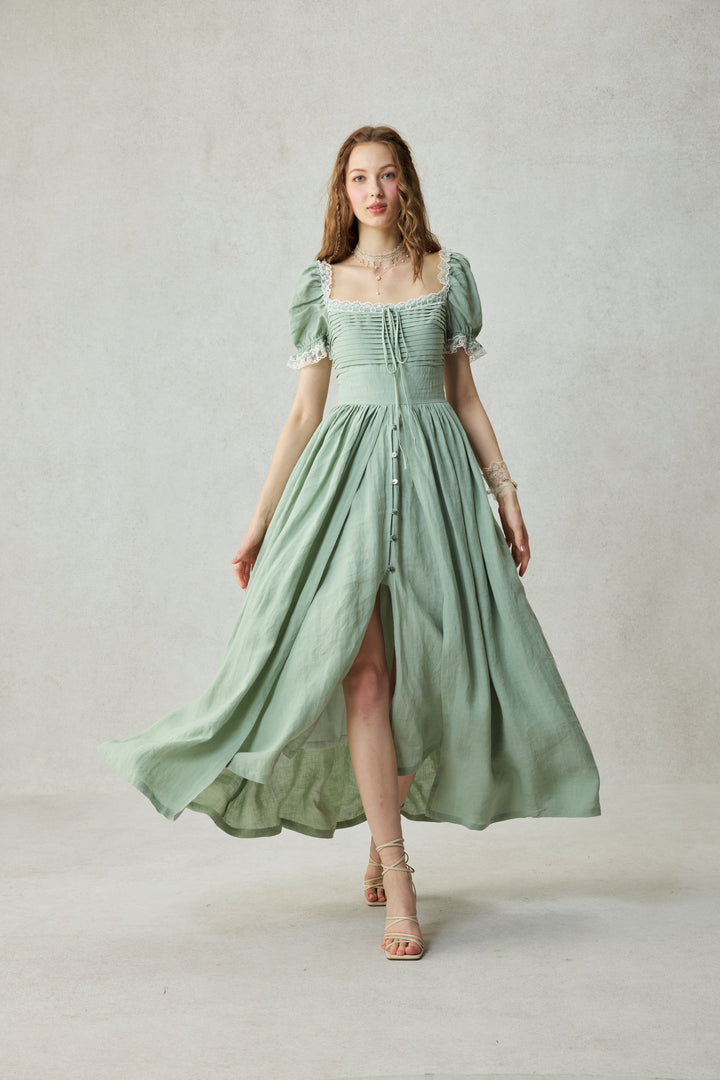 Monet Haze 26 | Fairy layered Linen Dress with pintucks