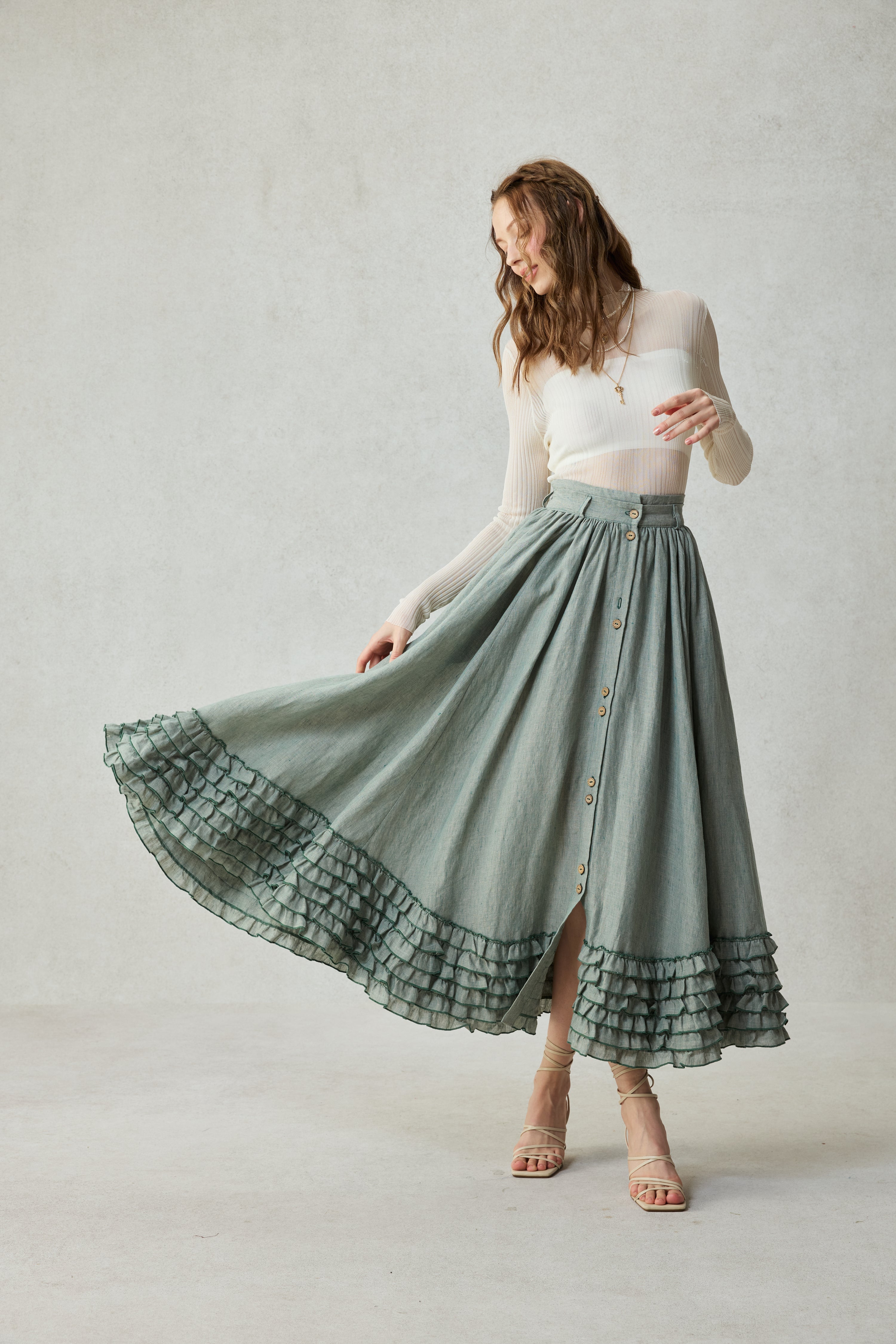 Dorothy 27 | Ruffled maxi linen skirt – Linennaive
