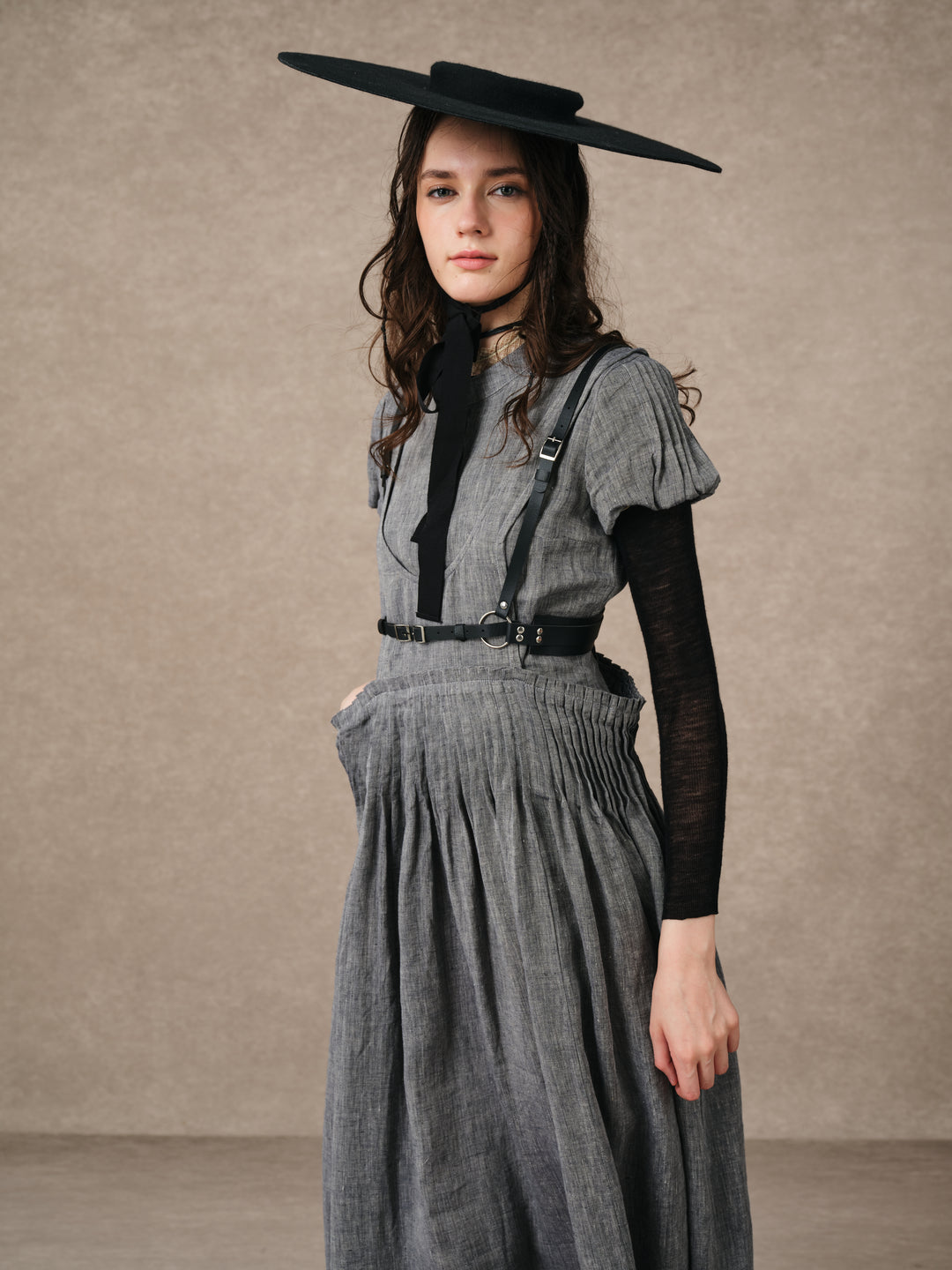 Thistle 09 | Smocked Bib Linen Midi Dress