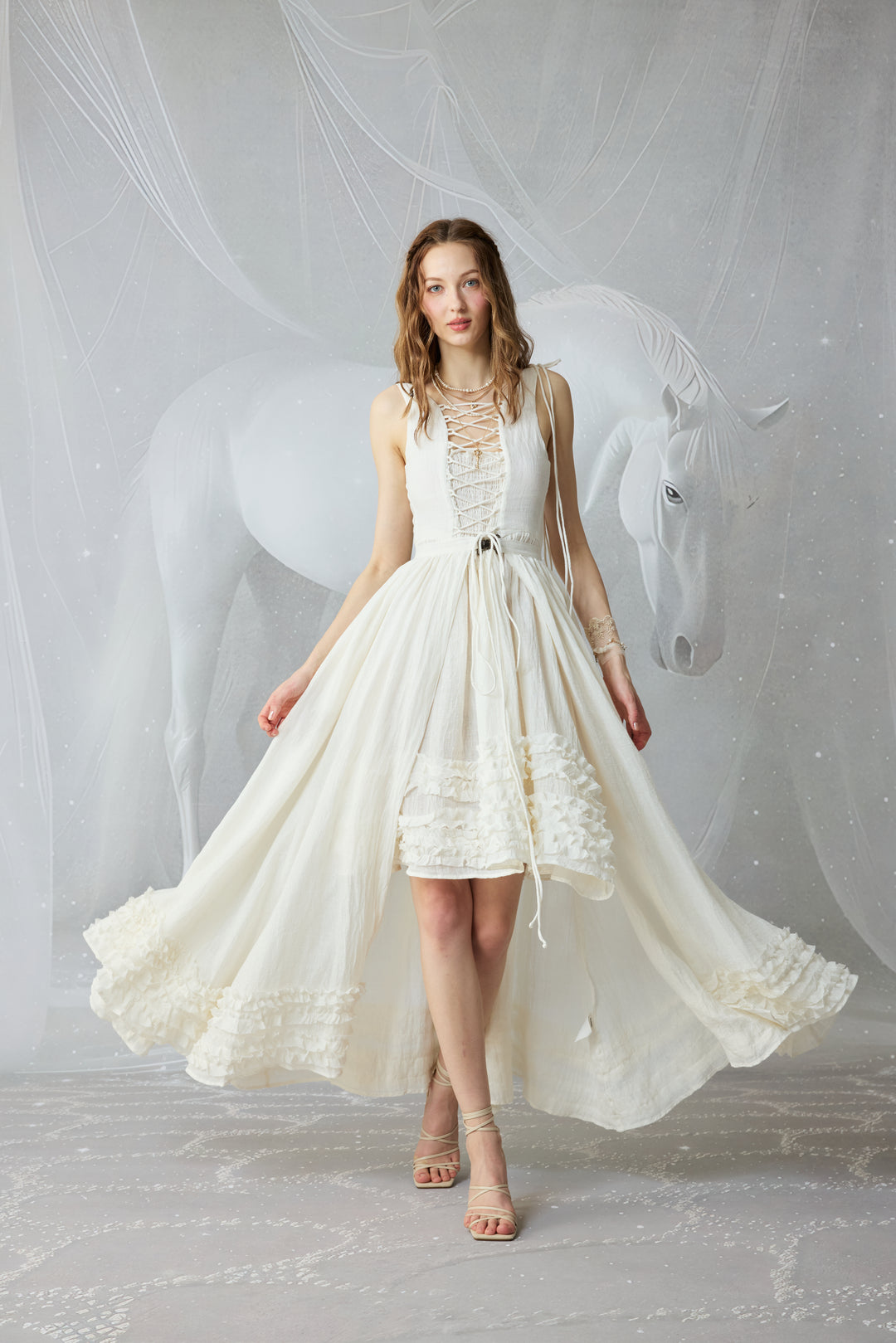 Wearable Poetry 17 | Ruffled linen dress & skirt (2 pieces) Creamy White / 2XL Wearable Poetry 17 | Ruffled linen dress & skirt (2 pieces) Creamy White / 2XL