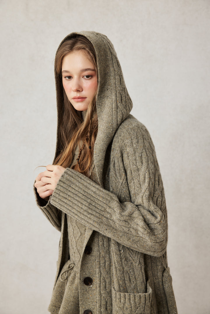 Hudson 15 | 100% wool hooded cardigan coat