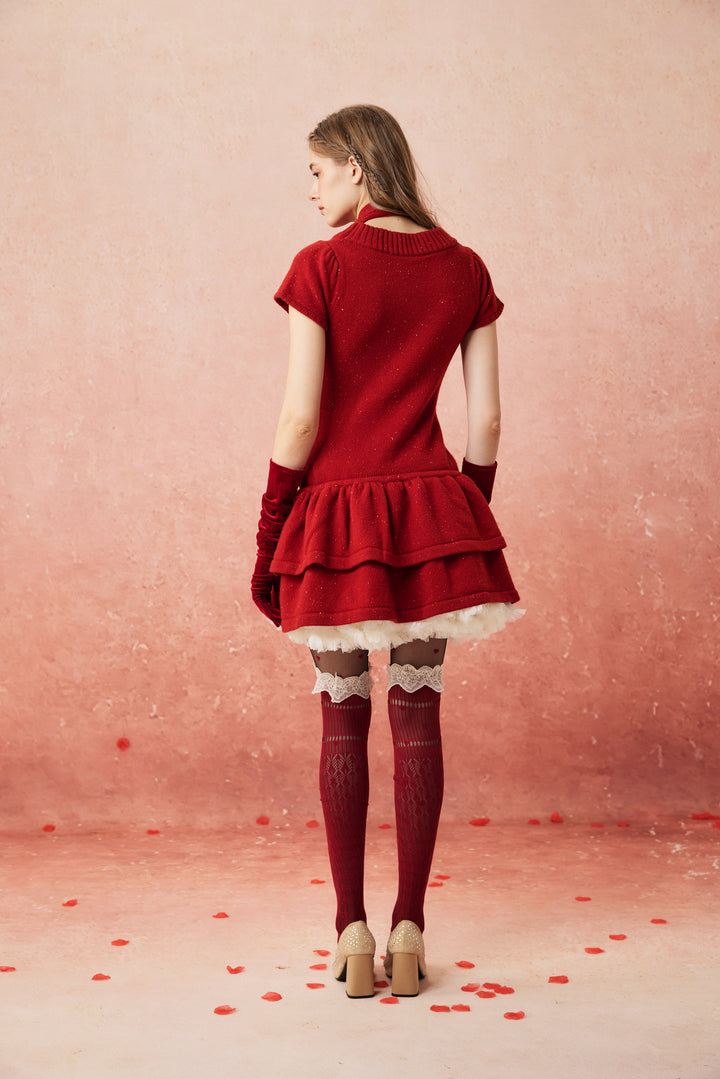 Lilypond 13 | 100% Wool Cable Knit Tiered Dress with scarf