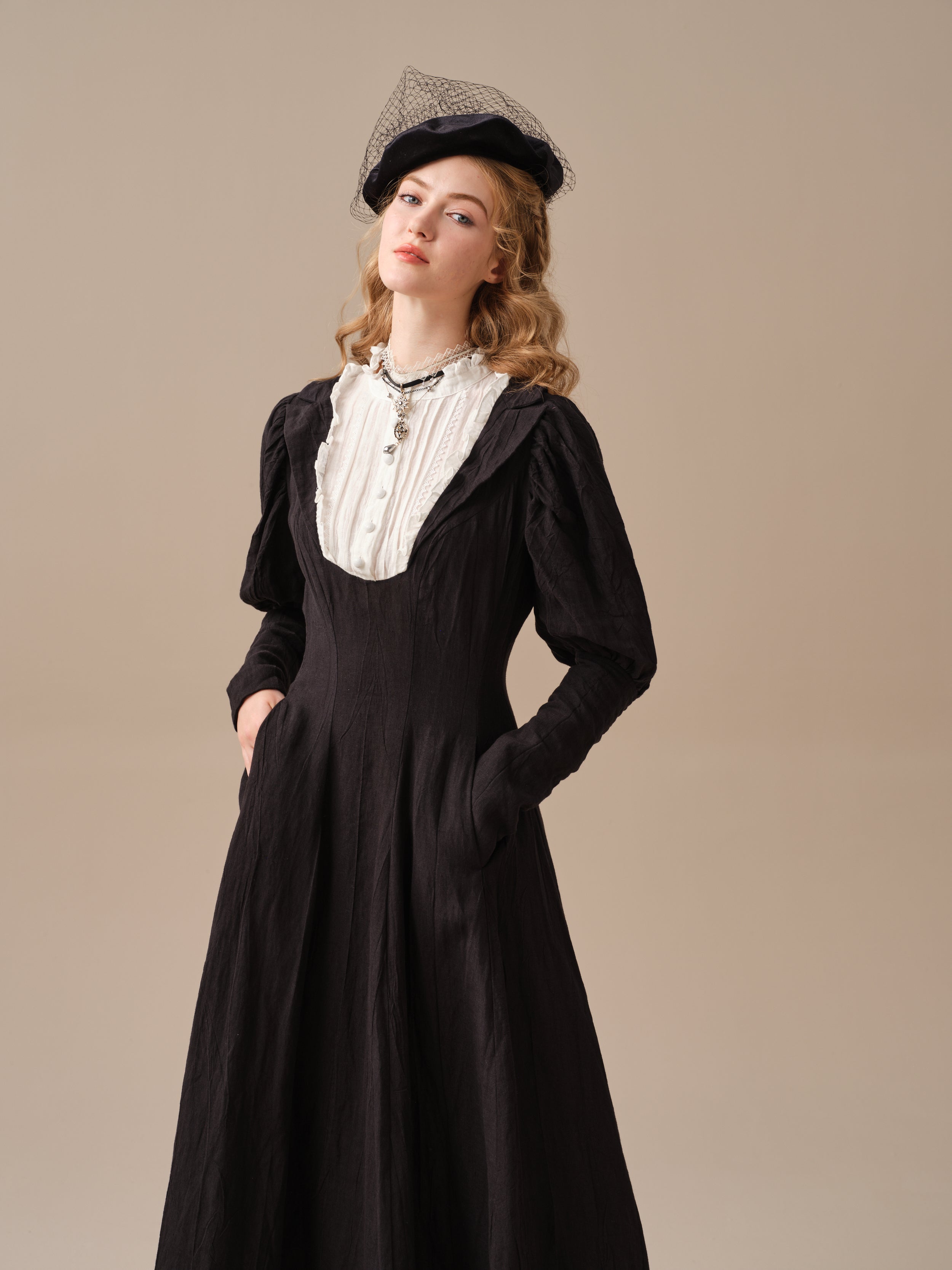 Luna 19 | 100% linen pintucked black dress – Linennaive