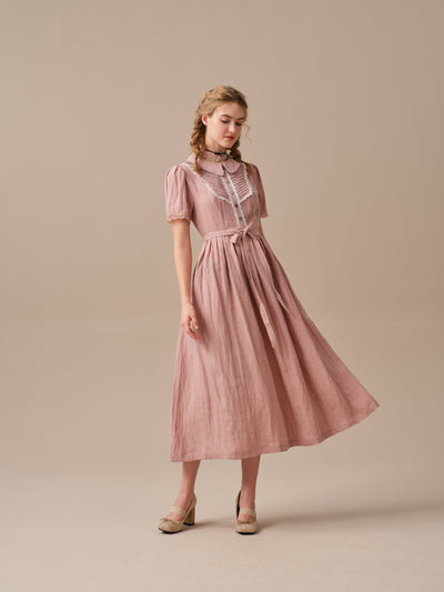 Peach Blossom 18 | Lace Pintucked Linen Dress