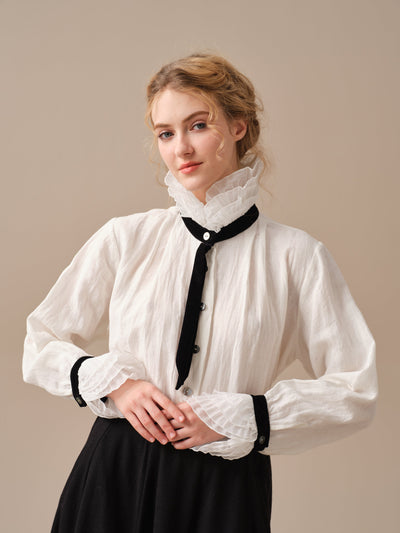 FELICIA 12 | Ruffled White Linen Shirt