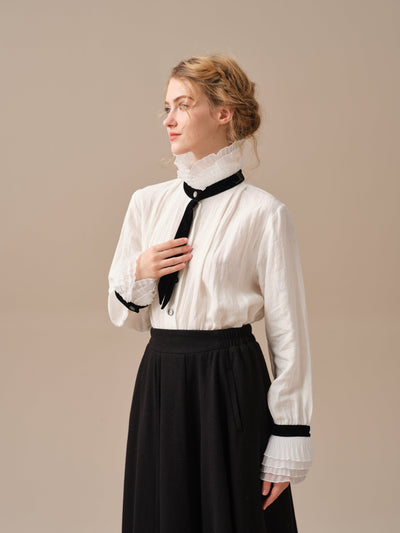 FELICIA 12 | Ruffled White Linen Shirt