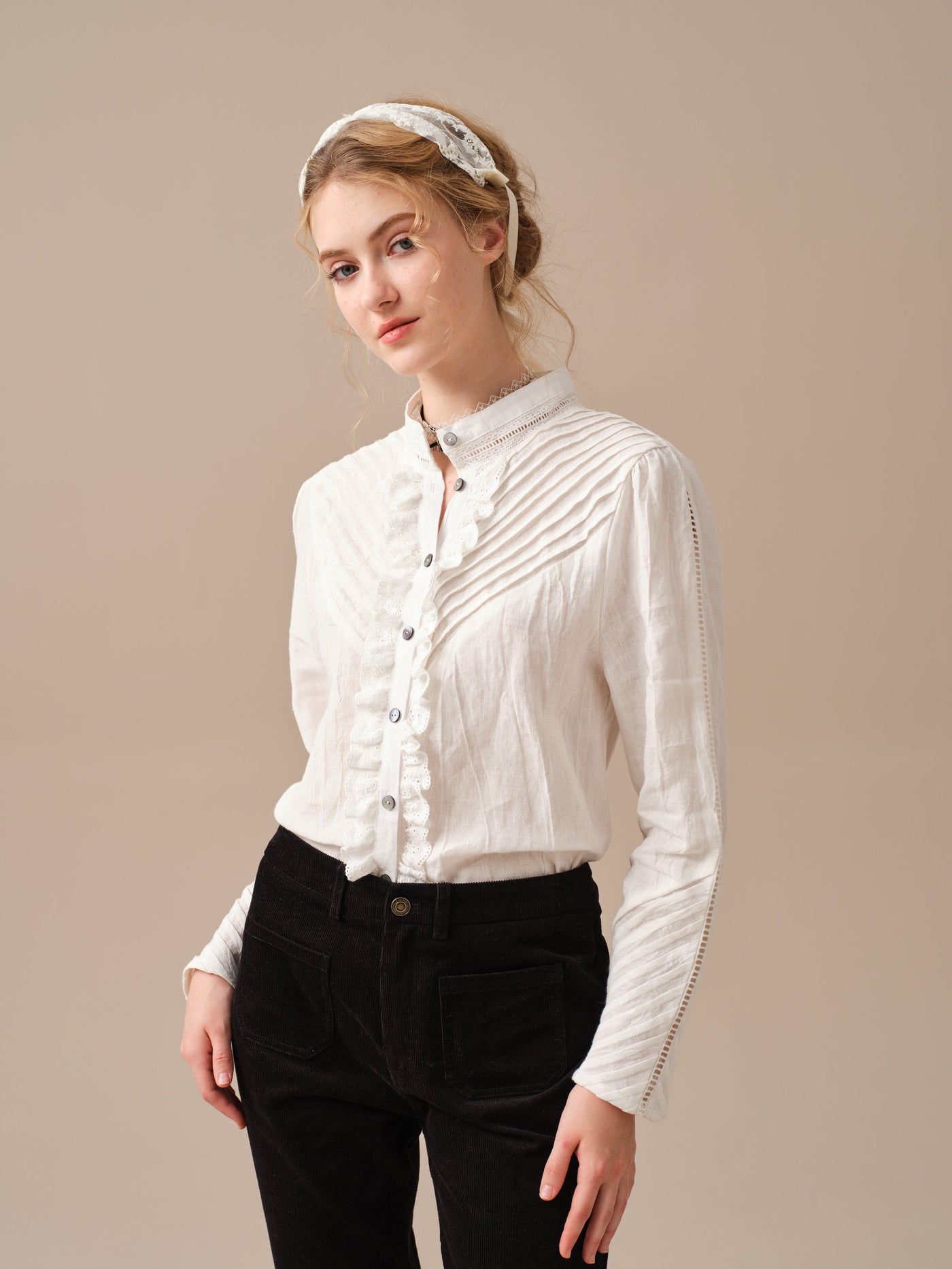 MARY 28 | Pintucked White Linen Shirt