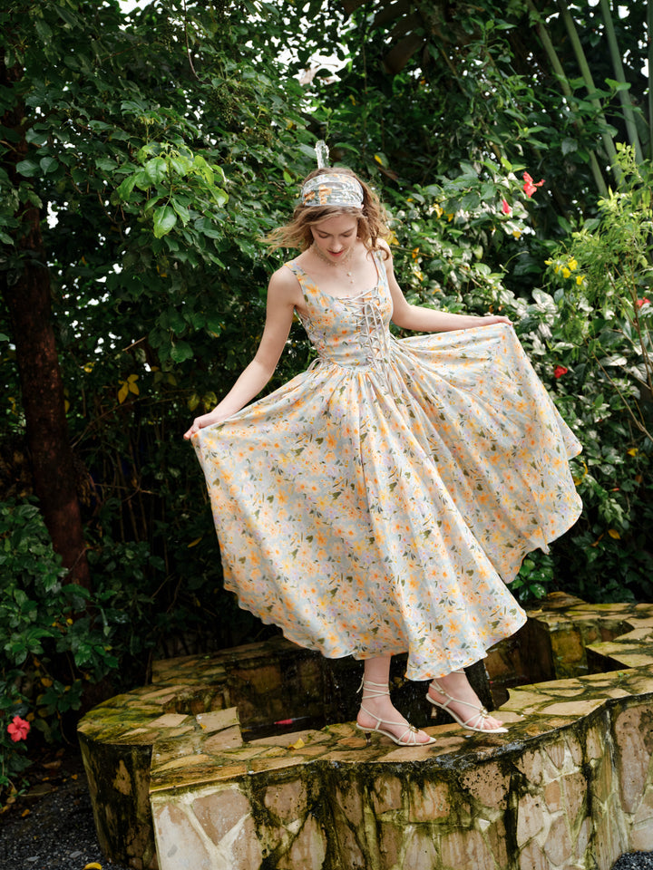 Adelia 17 | lace up daisy linen dress