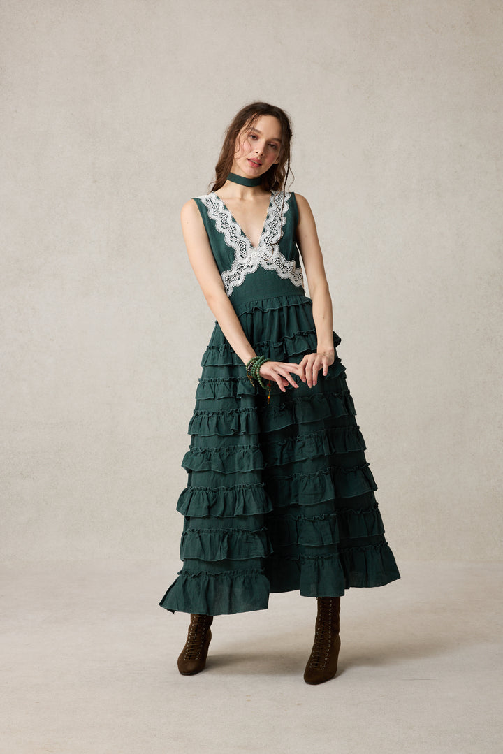 Nolita 28 |Lace & Linen Dress Gown （With Gift scarf)