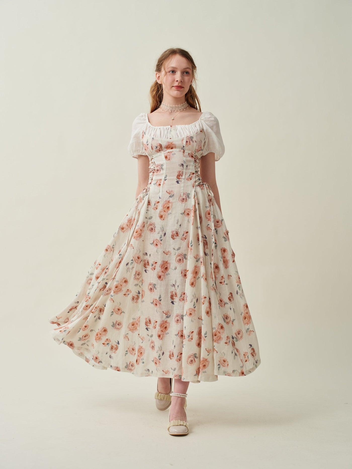 Ylang 18 | Floral Lace-up Linen Dress