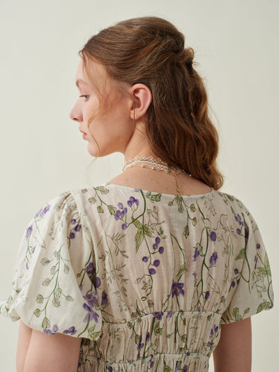 Iris 23 | Floral 100% linen dress