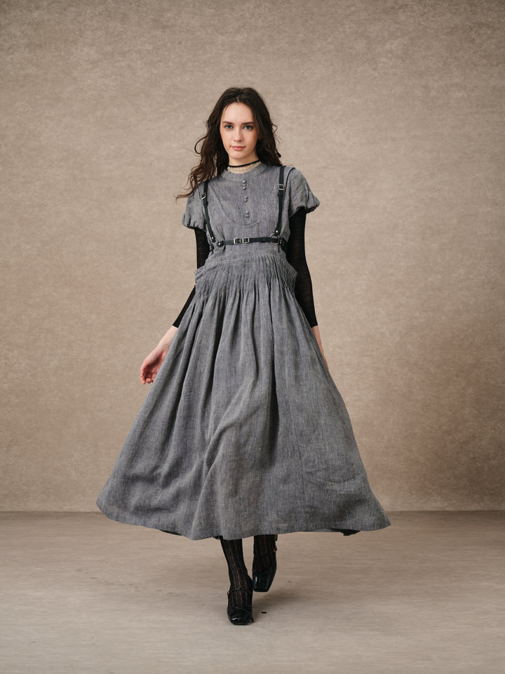 Thistle 09 | Smocked Bib Linen Midi Dress