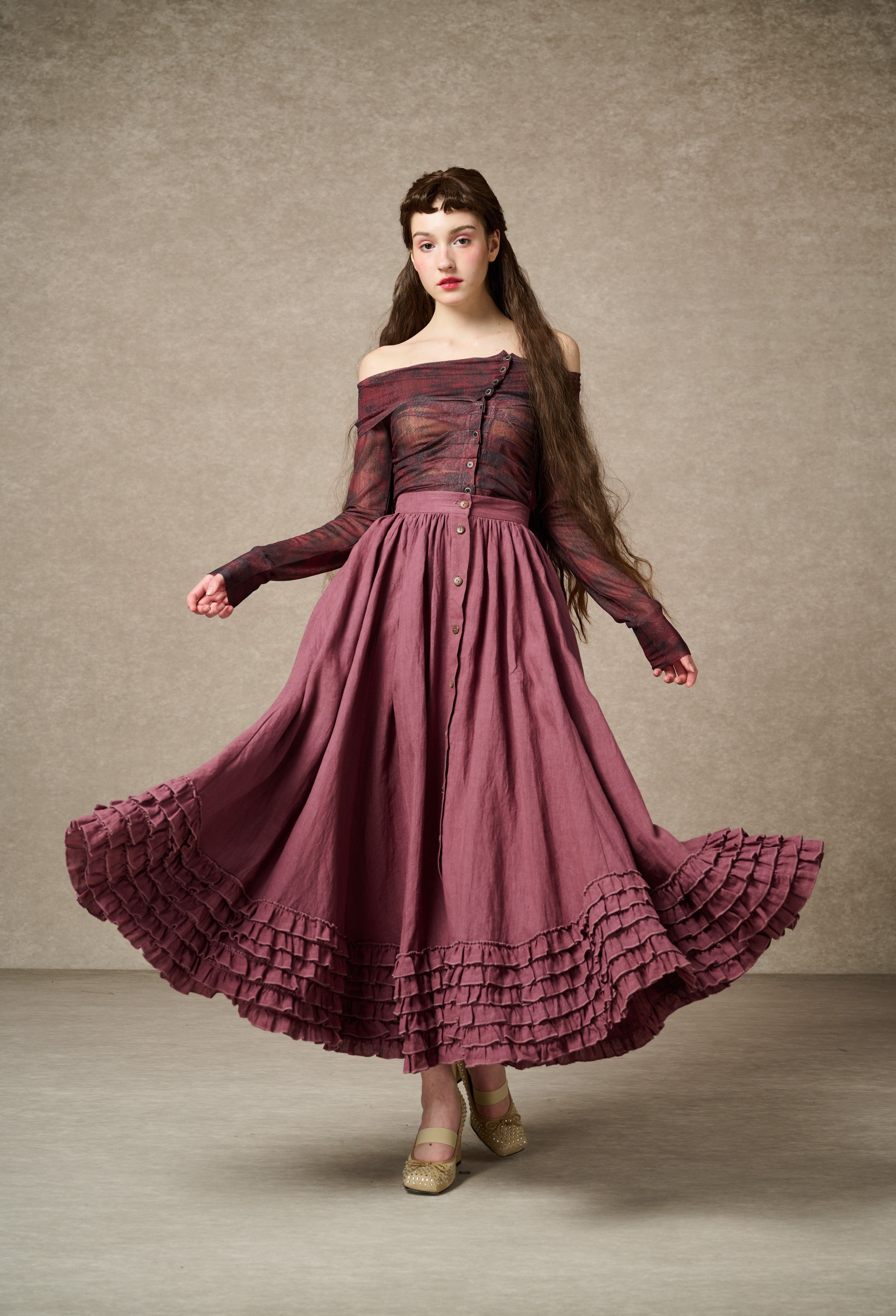 Dorothy 27 | Ruffled maxi linen skirt – Linennaive