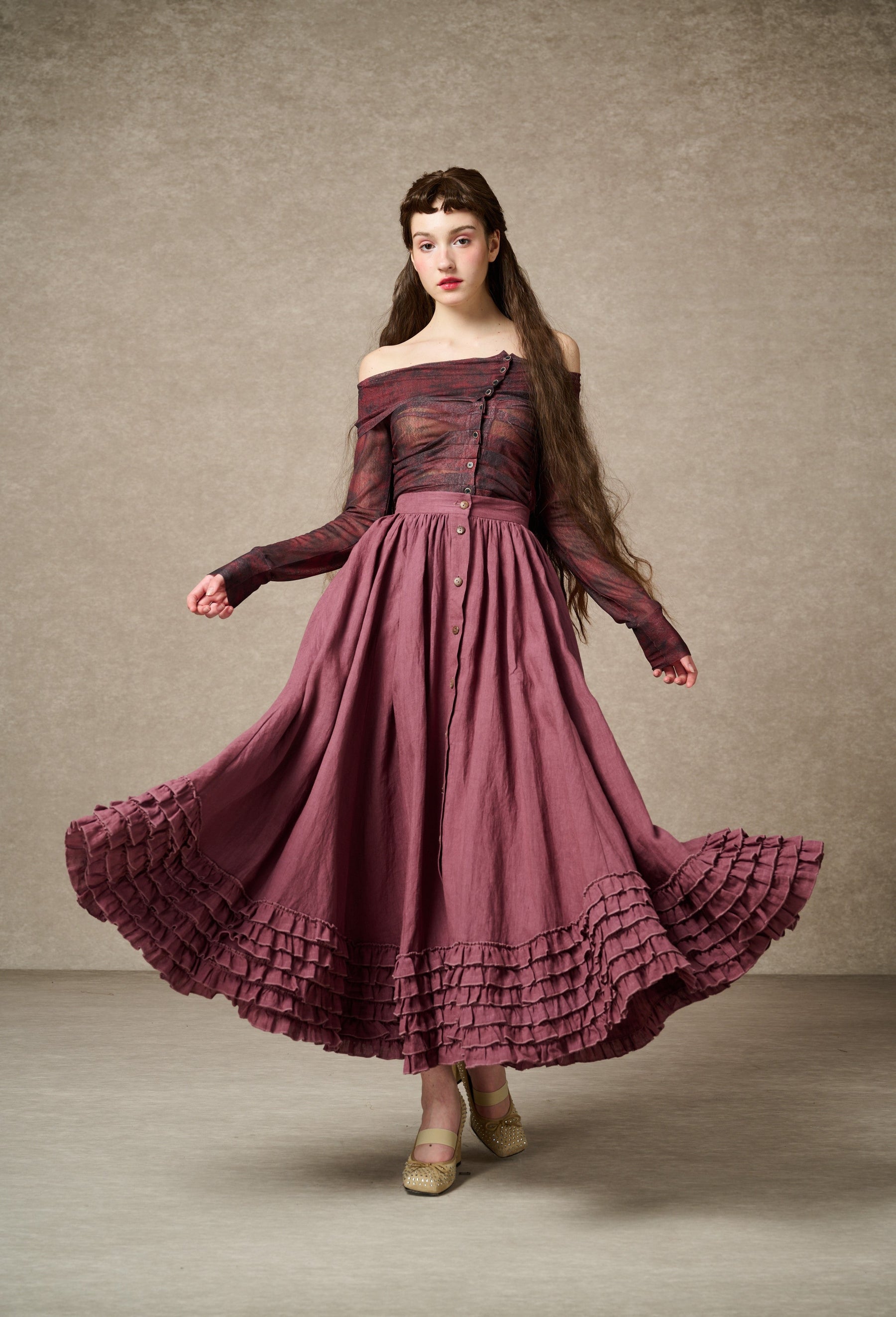 Dorothy 27 Ruffled maxi linen skirt Linennaive