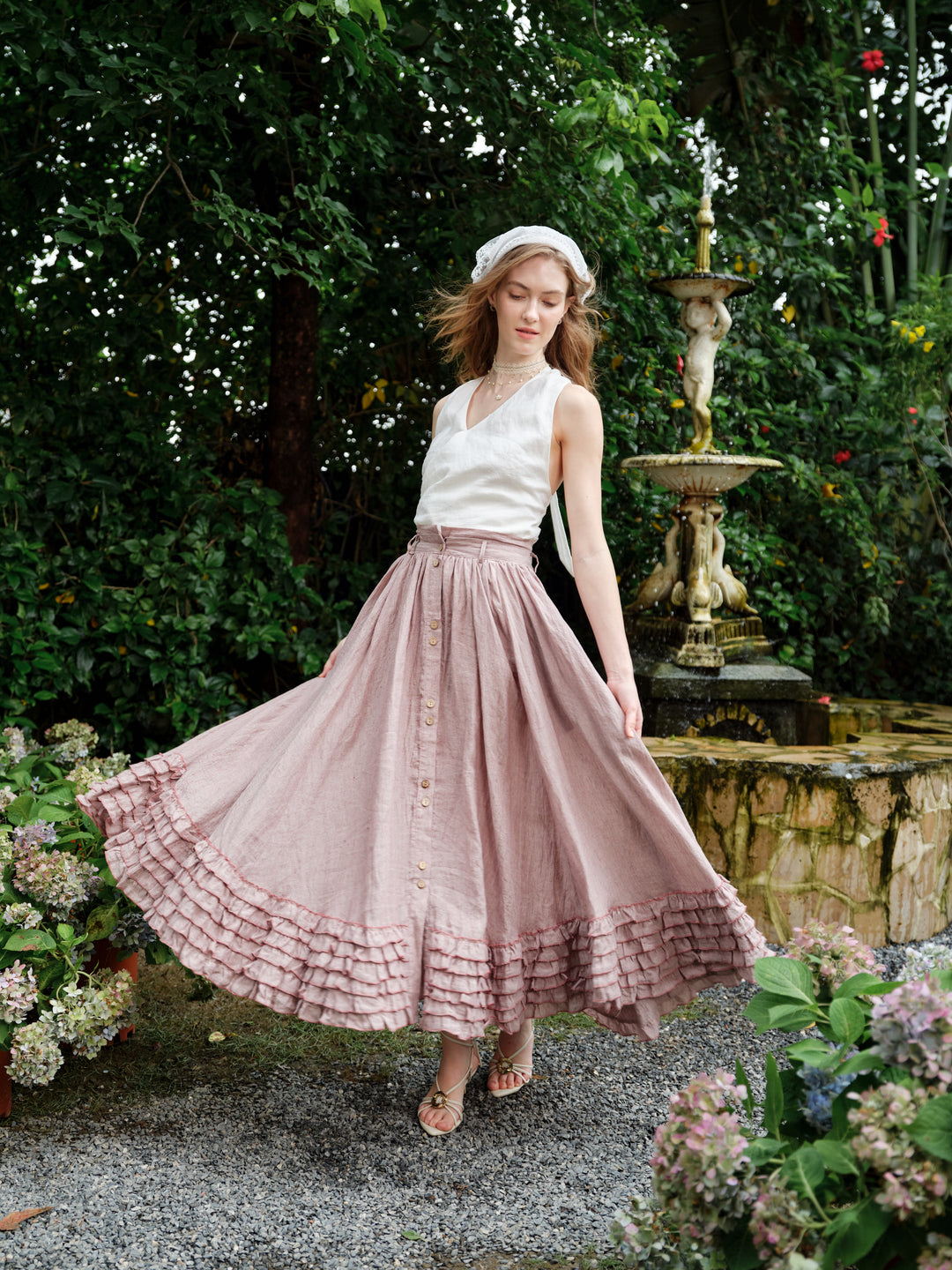 Dorothy 27 | Ruffled maxi linen skirt