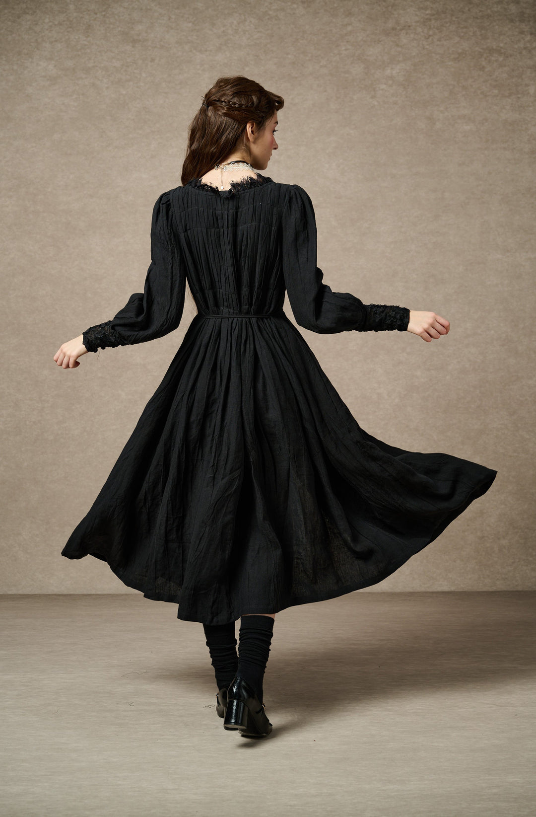 Josefina 19 | Dreamy Pleated Linen Dress Gown Black / M Josefina 19 | Dreamy Pleated Linen Dress Gown Black / M