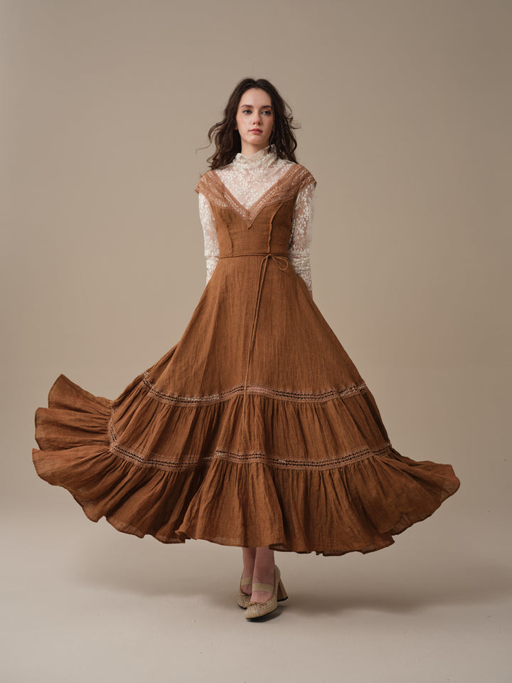 Cherry Tree 25 | Lace Linen flared dress