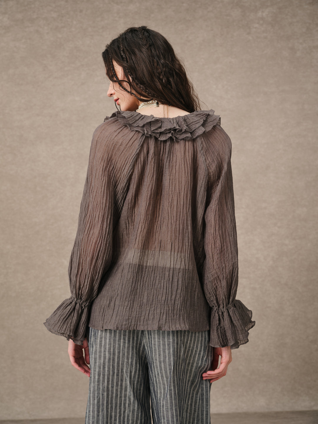 Nebula | Grey Ruffle Oversized Shirt