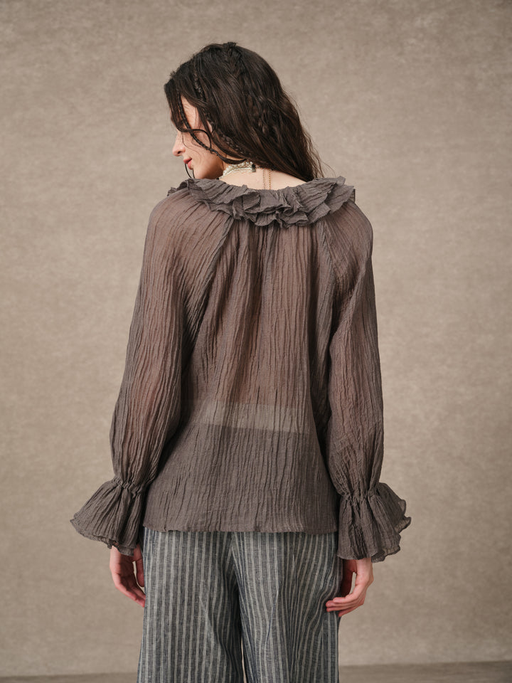Nebula | Grey Ruffle Oversized Shirt