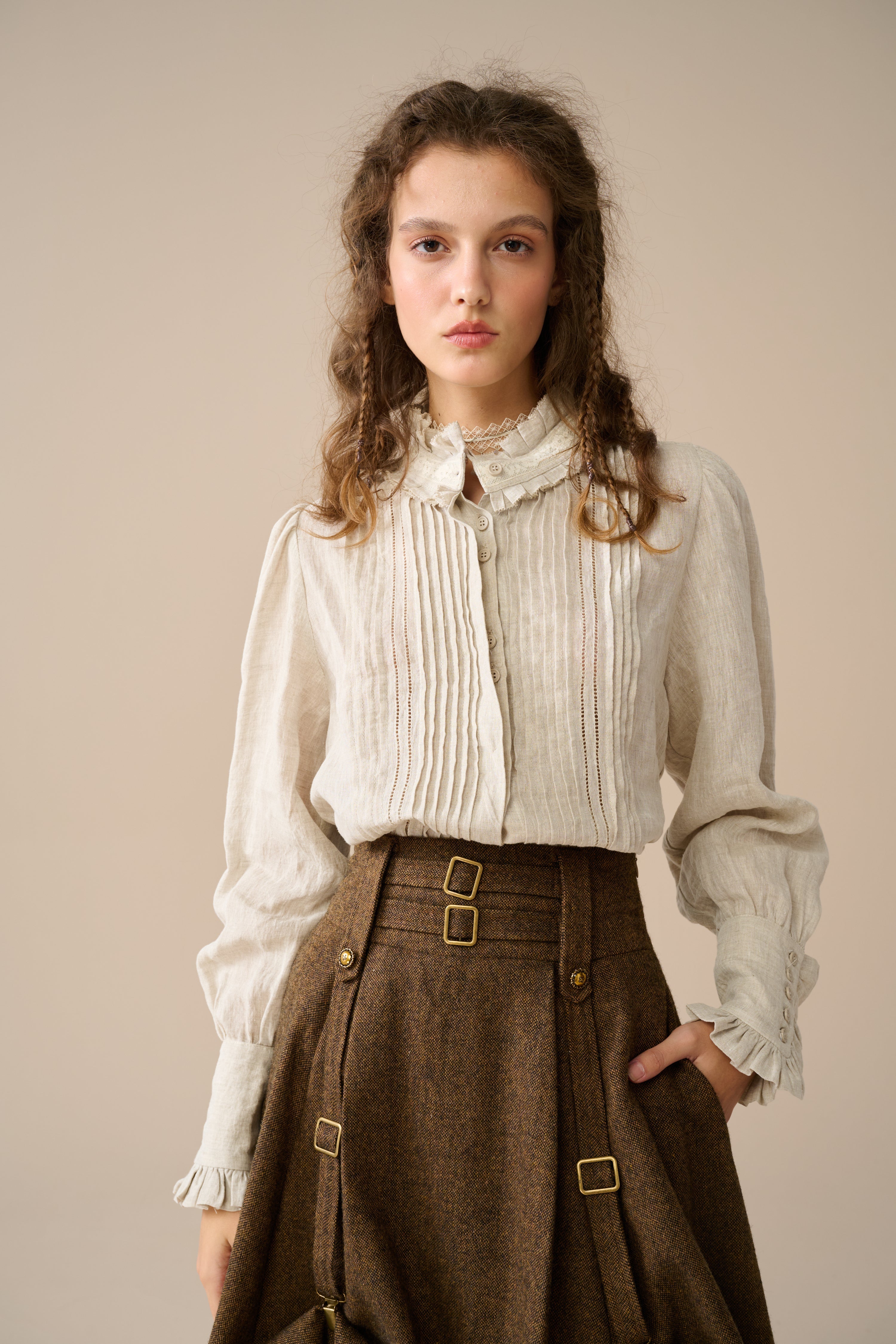 Sharon 21 |pintucked luxury linen shirt blouse – Linennaive