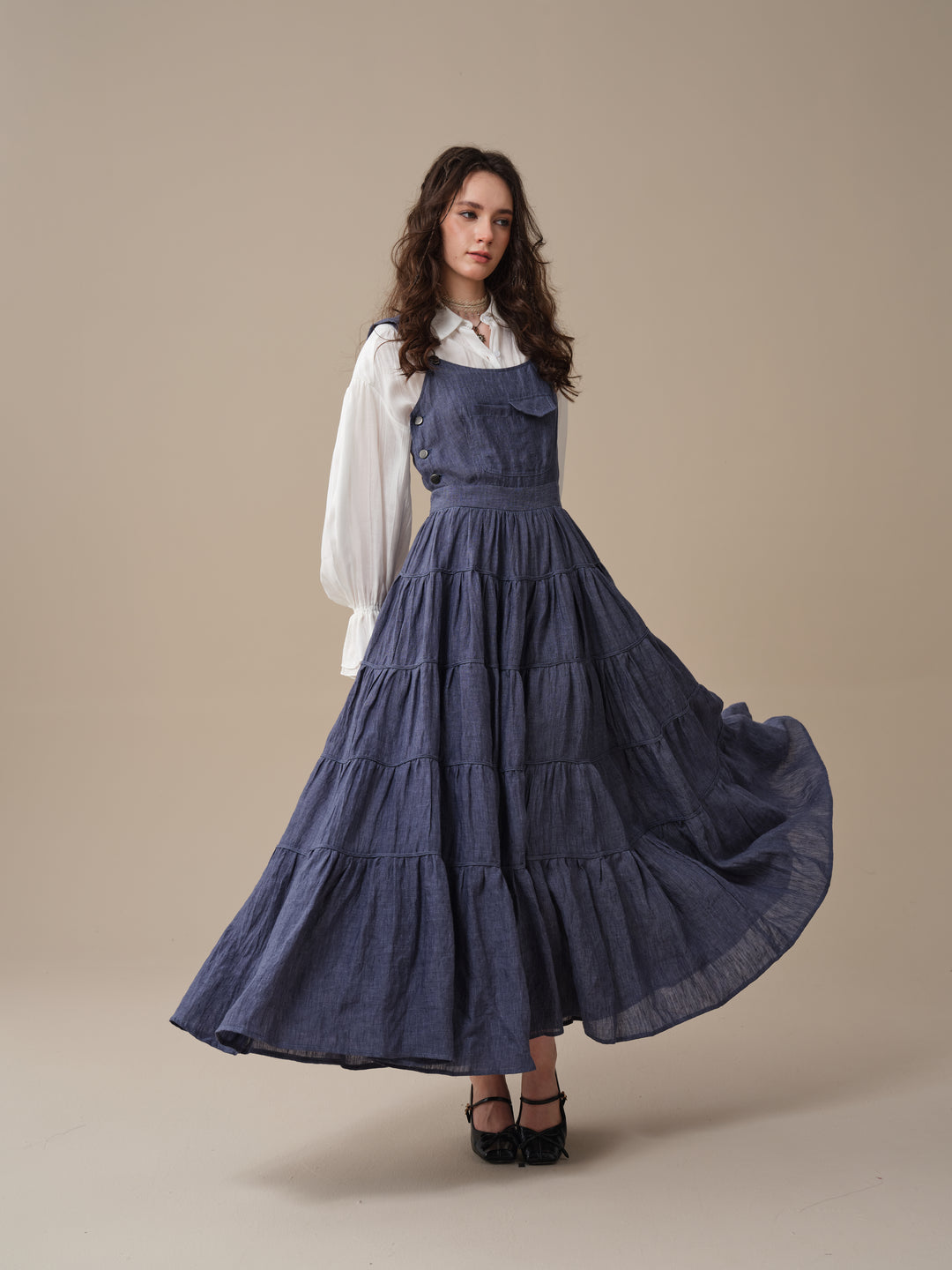 Heather 12 | Linen Apron Maxi Dress