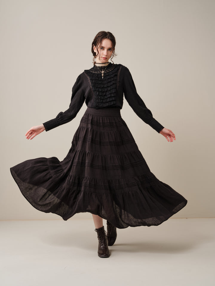 Stella 06 | Ruffled High-Neck Linen Blouse