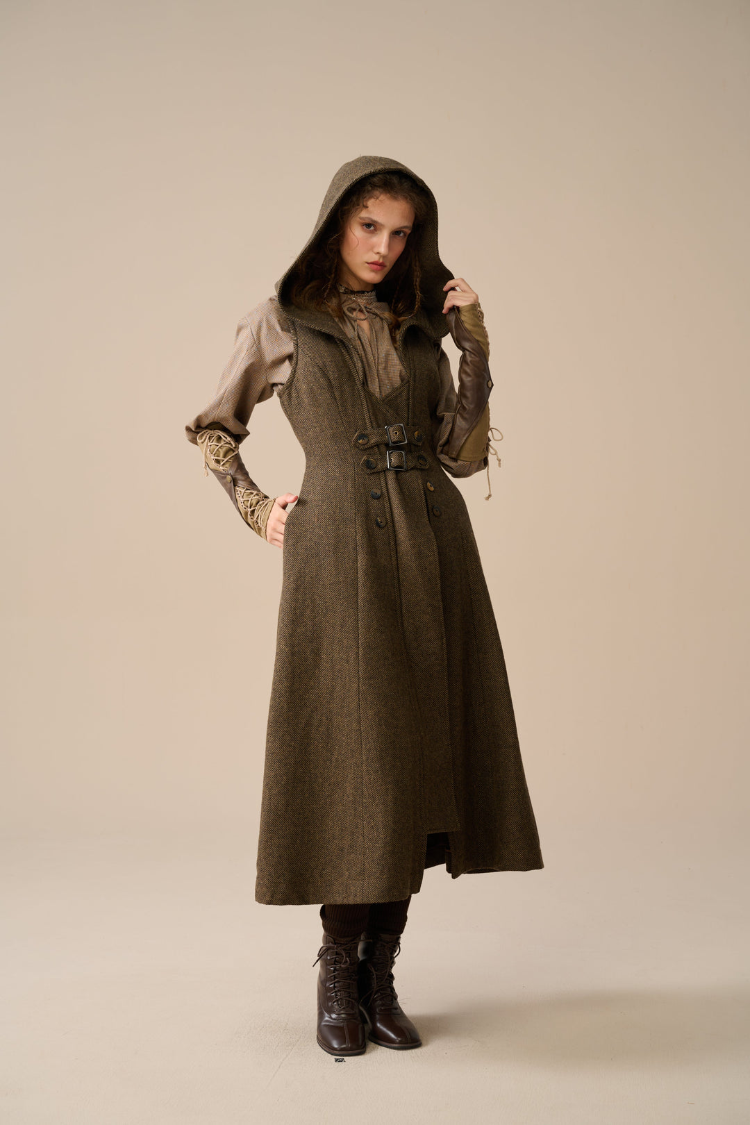 brown coat dress APOTHEA Dark Brown Wool Midi Dress with Belt M
