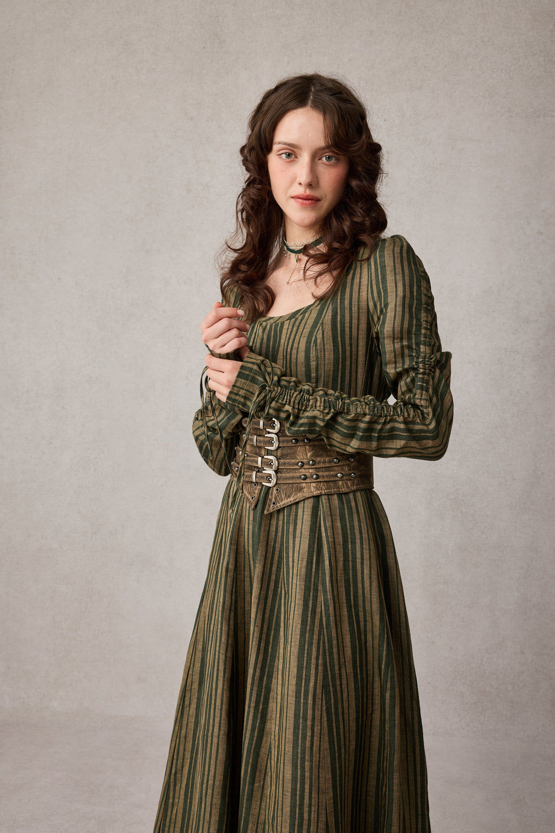 Crystal 17 | Victorian maxi linen Dress Dress / Brown stripes / M Crystal 17 | Victorian maxi linen Dress Dress / Brown stripes / M