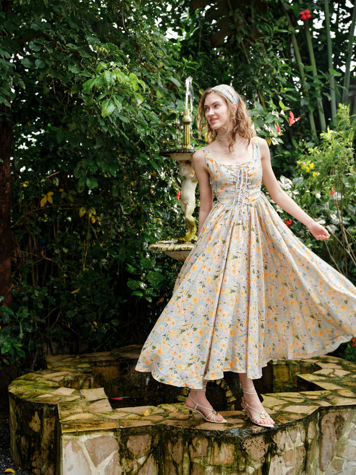 Adelia 17 | lace up daisy linen dress