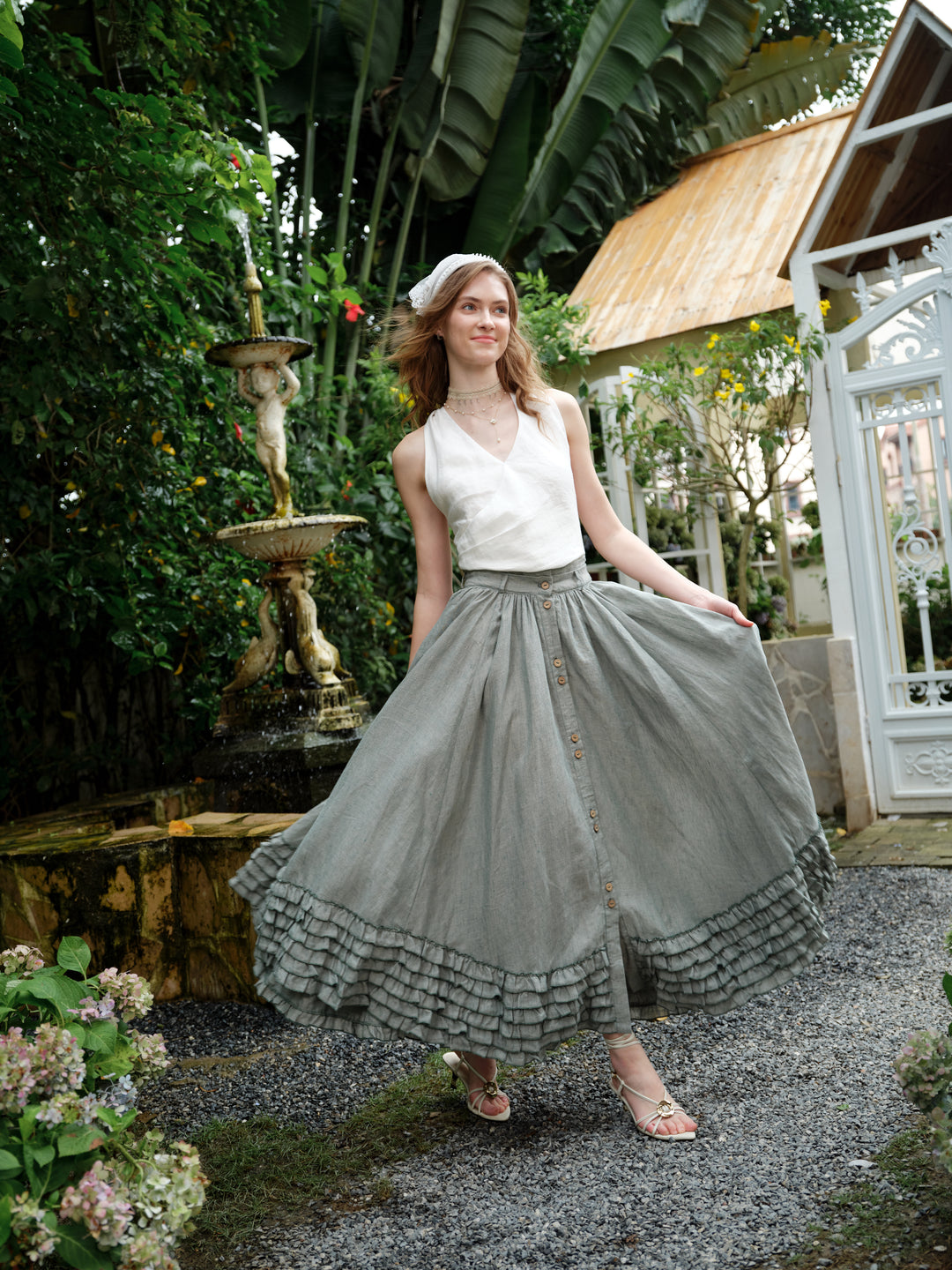 Dorothy 27 | Ruffled maxi linen skirt